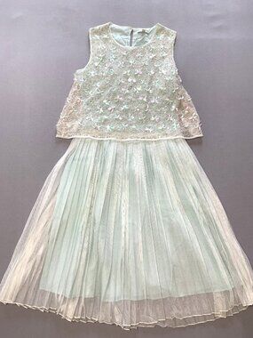 Girls Floral Embellished Dress Sparkles Beaded Fancy Party Size 13-14 Sleeveless